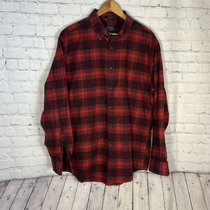 Pendleton Mason Red Plaid Flannel Shirt size L Large 100% Cotton Cabincore‎